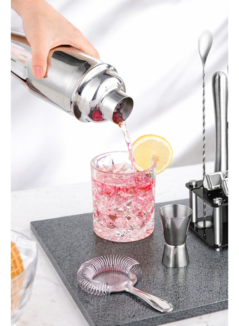 دائرة مربعة طقم شيكر كوكتيل من الستانلس ستيل 23 قطعة مع حامل أكريليك – أدوات بار احترافية لتحضير المشروبات في المنزل والحفلات - Image 4